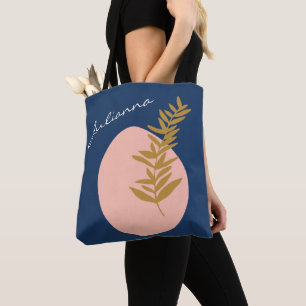 Gepersonaliseerde naam Script Blue Botanical Boho Draagtas