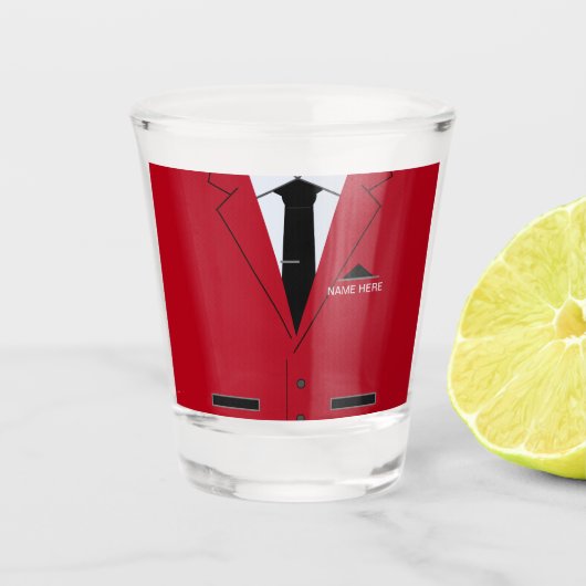 Gepersonaliseerde naam Shot Glass met rood pak en Shot Glas (Voorkant)