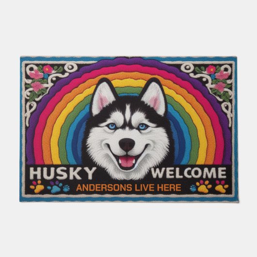Gepersonaliseerde naam Siberische Husky hond Welko Deurmat (Voorkant)