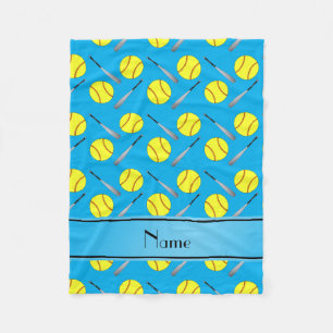 Gepersonaliseerde naam sky blue softball-patroon fleece deken