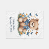 Gepersonaliseerde naam Teddy Bear Vlinders Baby Fleece Deken (Voorkant (Horizontaal))