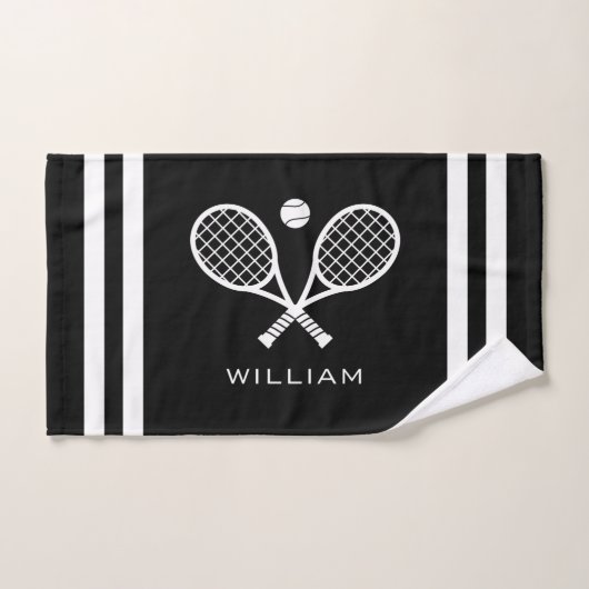 Gepersonaliseerde naam Tennis Black Stripes Handdoek (Handdoek)