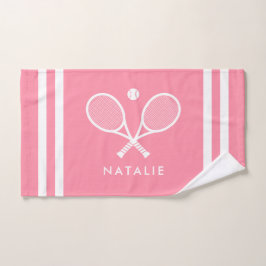 Gepersonaliseerde naam Tennis Roze Strepen Handdoek