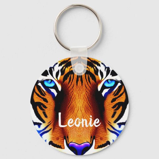 Gepersonaliseerde naam Tijger Kat Gezicht Hoofd Sc Sleutelhanger (Voorkant)