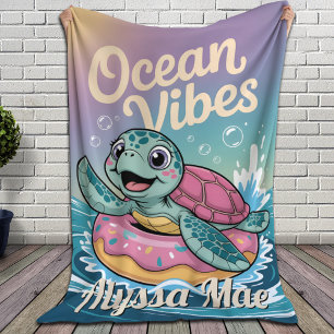 Gepersonaliseerde naam Turtle Ocean Vibes Fleece Deken