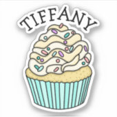 Gepersonaliseerde Naam Vanilla Cupcake met Sprinkl Sticker (Voorkant)