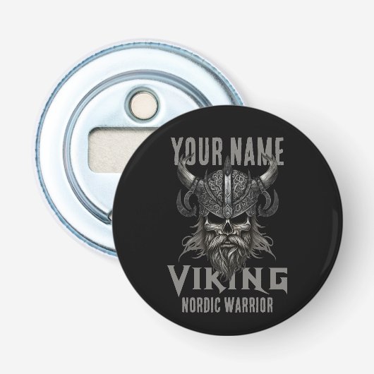 Gepersonaliseerde NAAM Viking Warrior Heritage Button Flesopener (Voorkant)