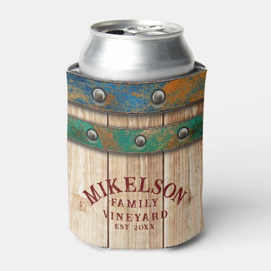 Gepersonaliseerde naam Vineyard Wood Barrel Blikjeskoeler (Blikje Voorkant)