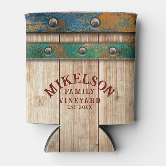 Gepersonaliseerde naam Vineyard Wood Barrel Blikjeskoeler (Voorkant)