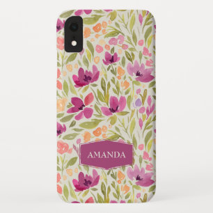 Gepersonaliseerde naam Violet bloemenpatroon iPhone XR Hoesje