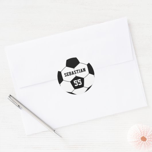Gepersonaliseerde naam Voetbal Ronde Sticker (Envelop)
