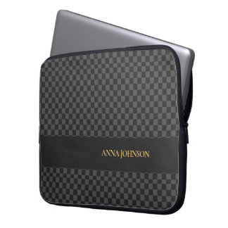 Gepersonaliseerde naam voor geruit patroon laptop sleeve