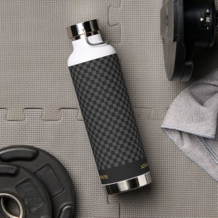 Gepersonaliseerde naam voor geruit patroon waterfles