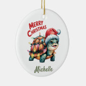 Gepersonaliseerde naam Vrolijke Kerstschildpad in Keramisch Ornament (Rechts)