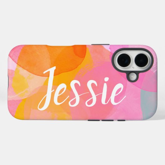 Gepersonaliseerde Naam Waterverf Abstract Roze Scr Case-Mate iPhone Case (Achterkant (horizontaal))