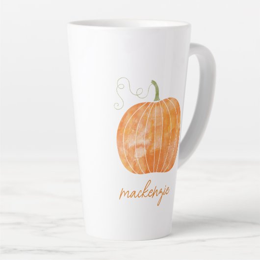 Gepersonaliseerde Naam Waterverf Pompoen Herfst He Latte Mok (Rechterhoek)