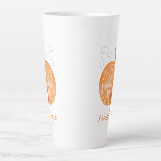 Gepersonaliseerde Naam Waterverf Pompoen Herfst He Latte Mok (Voorkant)