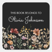 Gepersonaliseerde naam Wildflower Bookplate Vierkante Sticker (Voorkant)