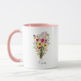 Gepersonaliseerde naam Wildflower Floral Pink Mok