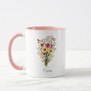 Gepersonaliseerde naam Wildflower Floral Pink Mok