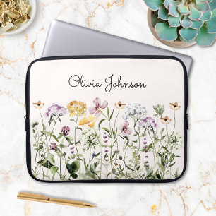 Gepersonaliseerde naam Wildflower Garden Laptop Sleeve
