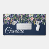 Gepersonaliseerde naam Wildflower Navy Blue Bureaumat (Keyboard & Muis)