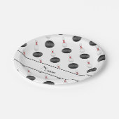 Gepersonaliseerde naam witte bowlingballen spelden papieren bordje (Gekanteld)