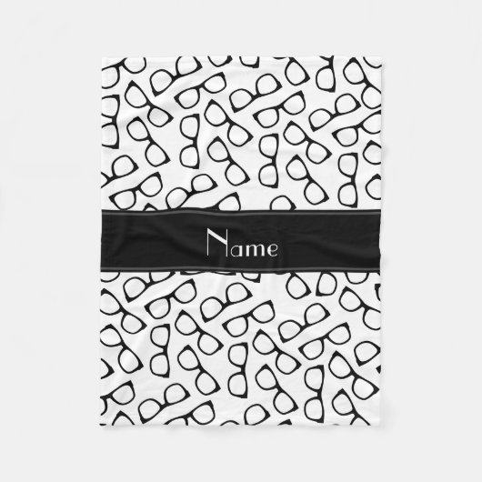 Gepersonaliseerde naam witte zwarte bril fleece deken (Voorkant)