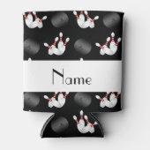 Gepersonaliseerde naam zwart bowlingpatroon blikjeskoeler (Voorkant)