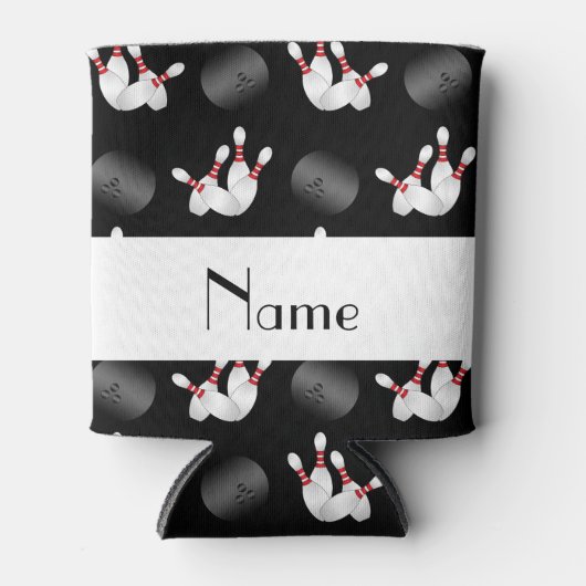 Gepersonaliseerde naam zwart bowlingpatroon blikjeskoeler (Voorkant)