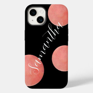 Gepersonaliseerde naam Zwart Grote Polka Dots Case-Mate iPhone 14 Hoesje