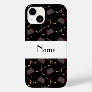 Gepersonaliseerde naam zwart-hockeypatroon Case-Mate iPhone 14 hoesje