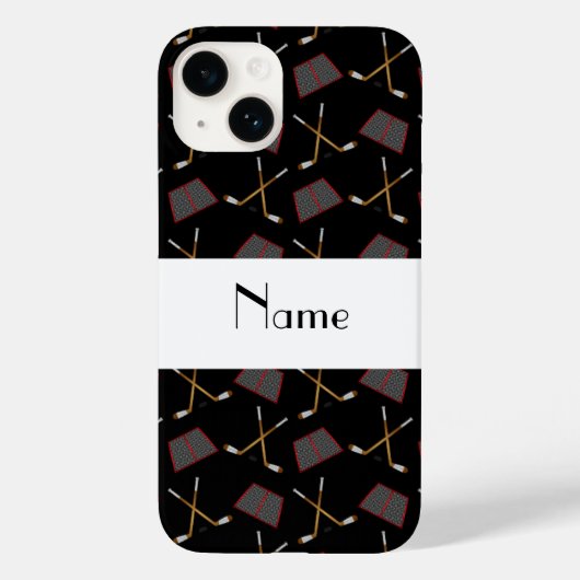 Gepersonaliseerde naam zwart-hockeypatroon Case-Mate iPhone case (Achterkant)