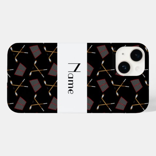 Gepersonaliseerde naam zwart-hockeypatroon Case-Mate iPhone case (Achterkant (horizontaal))