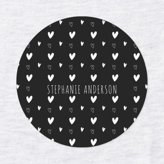 Gepersonaliseerde naam Zwart Wit Hart Speelse Kind Labels (Design 2)