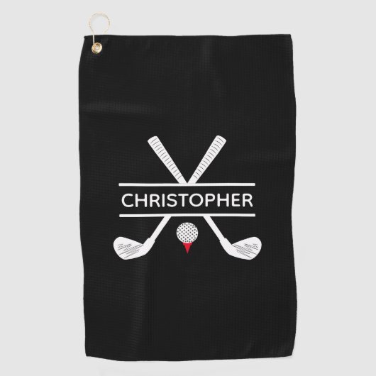 Gepersonaliseerde naam zwart-wit rood golfhanddoek (Voorkant)
