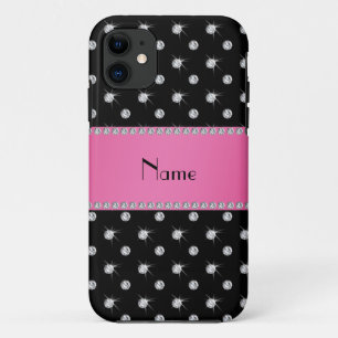 Gepersonaliseerde naam zwarte diamanten roze stree iPhone 11 hoesje