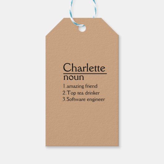 Gepersonaliseerde naamdefinitie cadeaulabel (Voorkant)