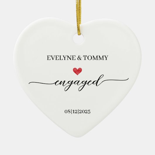 Gepersonaliseerde namen en datum Verloving hart- Keramisch Ornament (Voorkant)