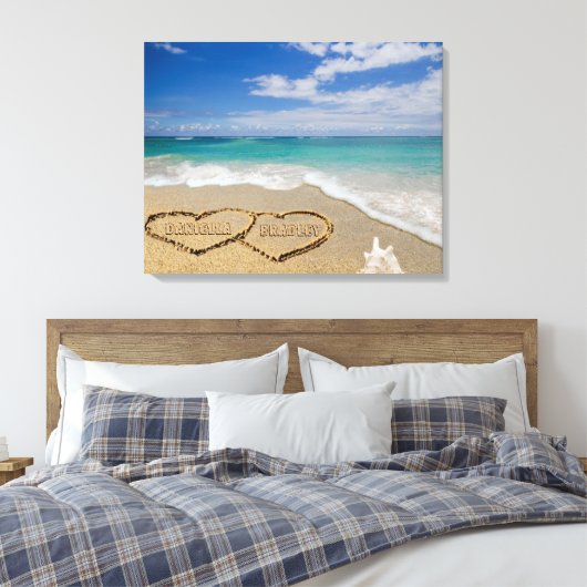 Gepersonaliseerde namen Harten in Zand Art Canvas Afdruk (Insitu (Slaapkamer))