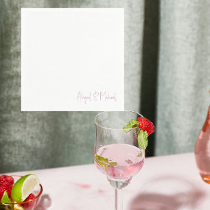 Gepersonaliseerde Namen Witte & Roze Trouwcocktail Servet