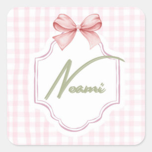 Gepersonaliseerde Naomi Baby Girl Nursery Bow & Gi Vierkante Sticker