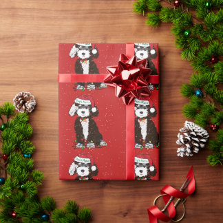 Gepersonaliseerde Naughty Bernedoodle Red Xmas Cadeaupapier