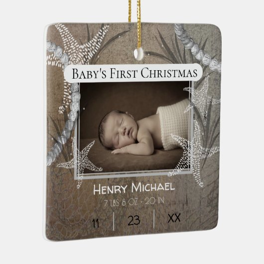 Gepersonaliseerde Nautical Baby's Eerste Kerstmis Keramisch Ornament (Rechts)