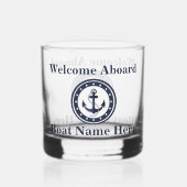 Gepersonaliseerde Nautical Boot Naam Anker Navy Bl Whisky Glas (Achterkant)
