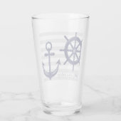 Gepersonaliseerde Navy Blue Anchor Boat Wheel Naut Glas (Achterkant)