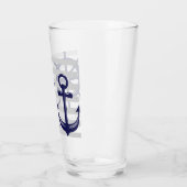 Gepersonaliseerde Navy Blue Anchor Boat Wheel Naut Glas (Links)