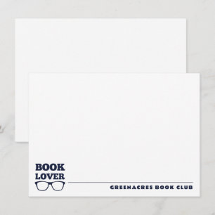 Gepersonaliseerde Navy Blue Book Lover Flat Note K Notitiekaartje