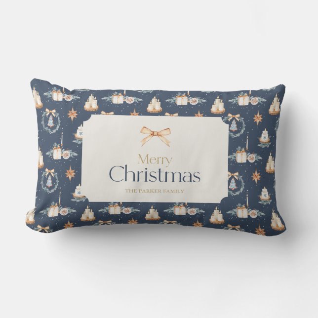 Gepersonaliseerde Navy Blue Christmas Sierkussen Kussen (Voorkant)