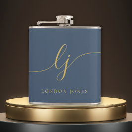 Gepersonaliseerde Navy Blue Gold Bachelorette Heupfles